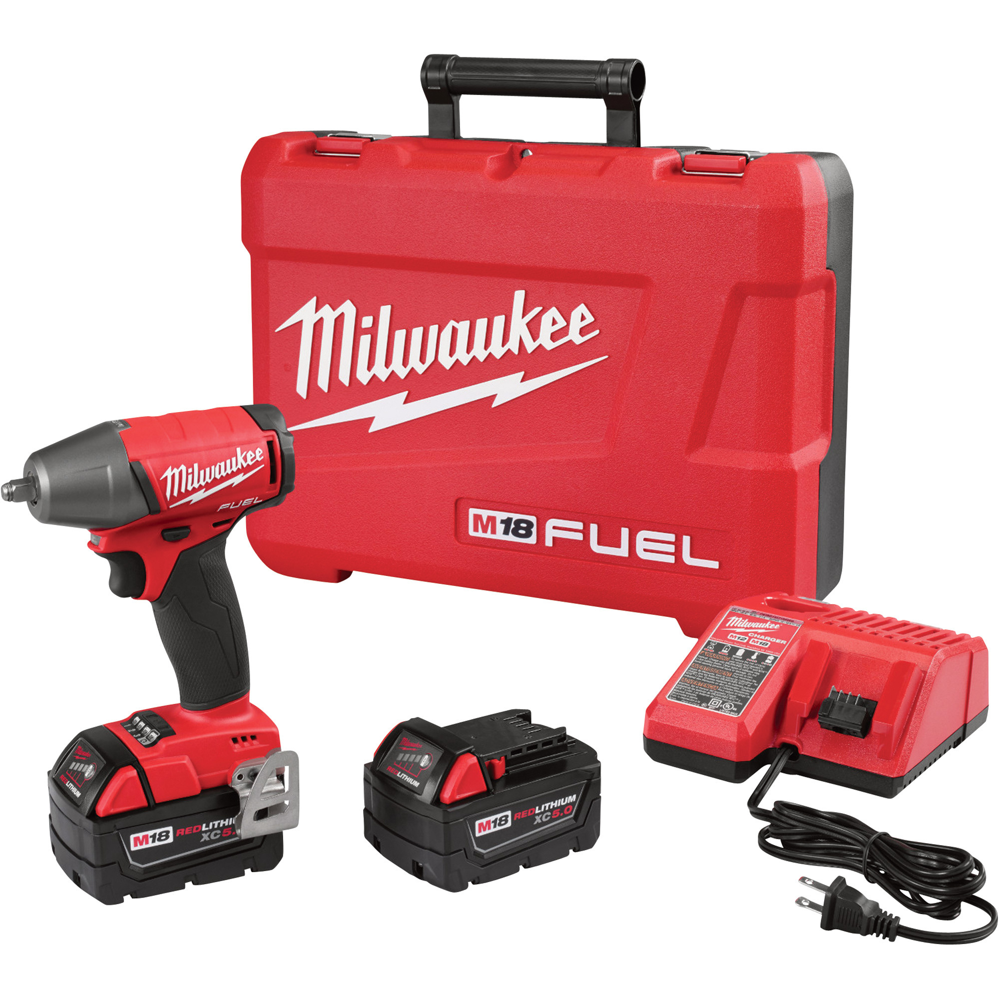 Milwaukee M18 FUEL Compact Cordless Impact Wrench Kit with Friction Ring, 3/8in. Drive, 210 Ft.-Lbs. Torque, 2 Batteries, Model# 2754-22